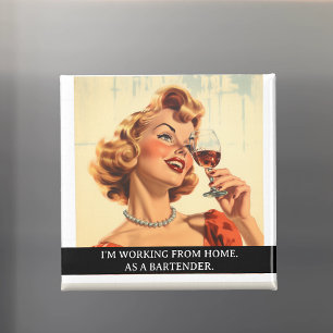 Arbetar hemifrån Bartender Rolig Retro 50-tals Men Magnet
