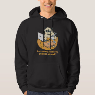 Arbetar jag hemifrån eller bor jag på jobbet Katt Hoodie