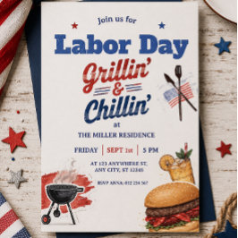 Arbetardagen Röd Vit Blå USA Grillfest Inbjudningar