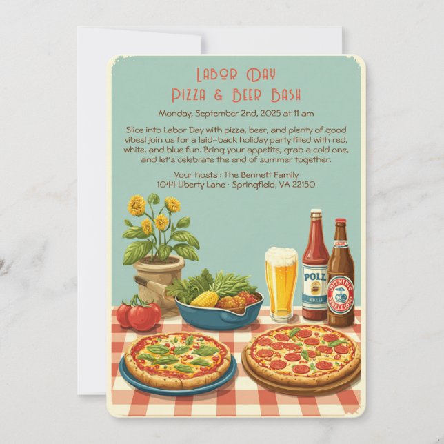Arbetardagens pizza- och ölinbjudan – Patriotisk   Inbjudningar (Framsida)