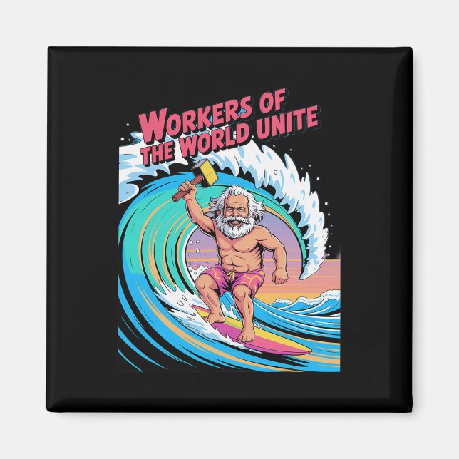 Arbetare i Världen Förena Er Surfande Karl Marx  Magnet (Framsidan)