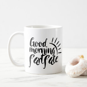 Arbetare, sol-morgon, humoristisk kaffepresentatio kaffemugg