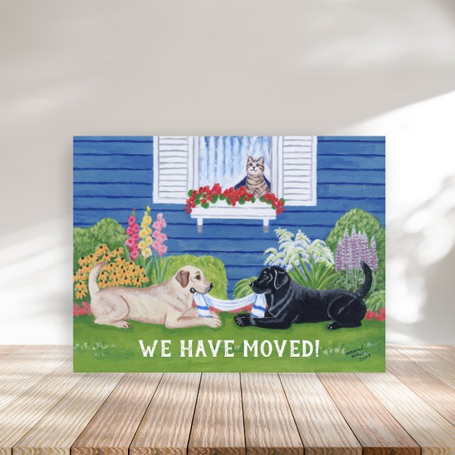 Arbetargrupper i Garden Ny adress Meddelande Vykort (Labrador in the Garden Design New Address Announcement Postcard for Labrador Owners.)