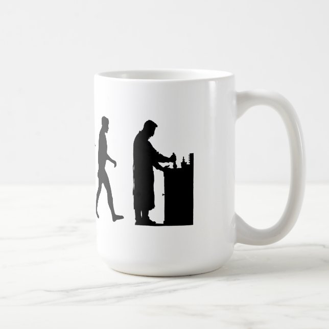 Arbete för evolution för kemistpharmacistkemi kaffemugg (Höger)