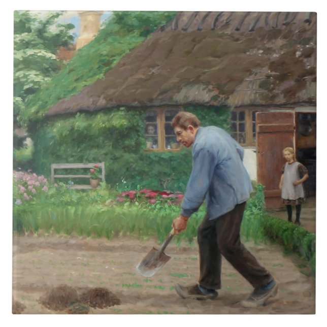 Arbete i trädgården (av H.A. Brendekilde) Kakelplatta (Framsidan)
