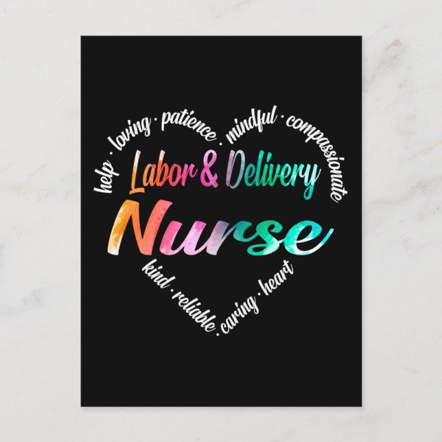 Arbete och leverans Nurse Heart Ord Cloud Watercol Helg Vykort (Framsida)