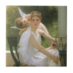 Arbetet avbrutet av Bouguereau, ängelporträtt Kakelplatta