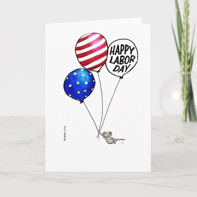 Arbets- dag - flygmus med balloons. kort (Framsida)