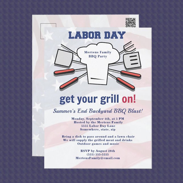 Arbetsdag BBQ-familjens sommargrill i Party Vykort (Labor Day Get Your Grill On Postcard.)