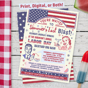 Arbetsdag BBQ Party Retro Patriotic Summer Blast Inbjudningar