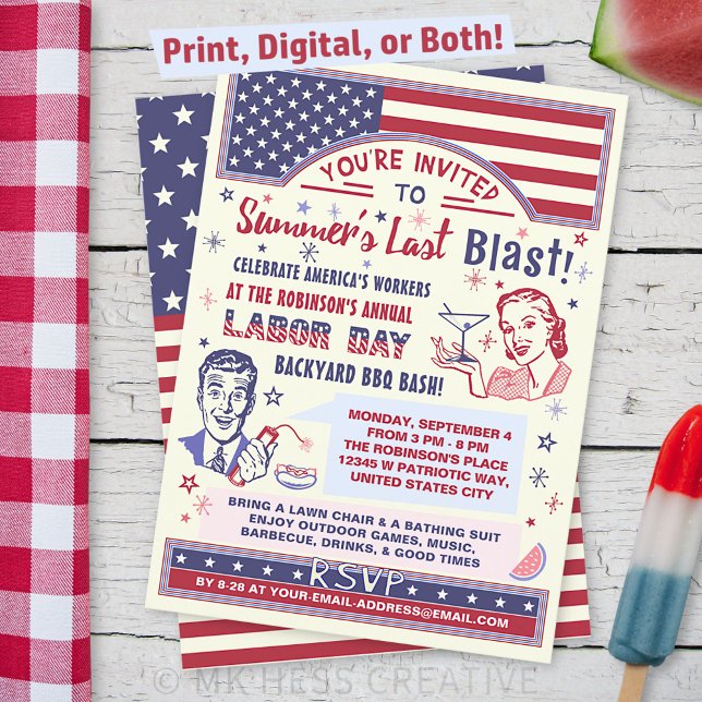 Arbetsdag BBQ Party | Retro Patriotic Summer Blast Inbjudningar (Skapare uppladdad)