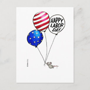Arbetsdag - Flygande mus med ballonger. Vykort