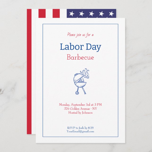 Arbetsdagen Babecue Party, minimalistisk Inbjudningar (Fram/baksida)