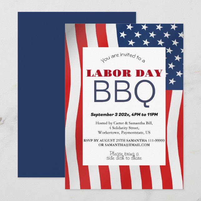 Arbetsdagen BBQ Party Worker Patriotic American fl Inbjudningar (Fram/baksida)