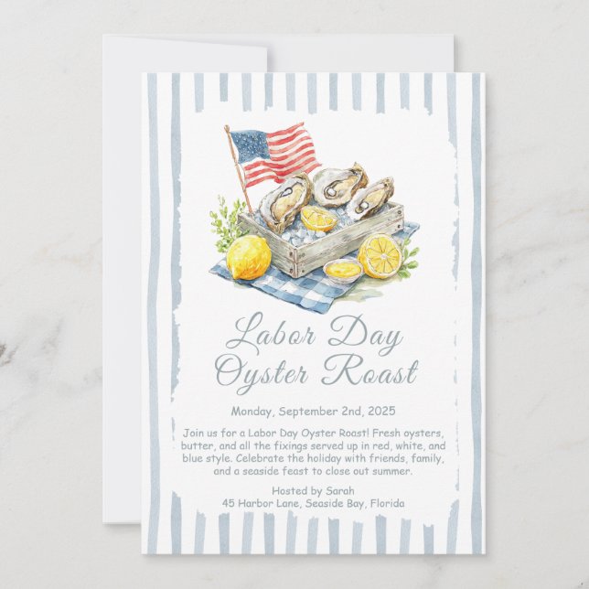 Arbetsdagen Oyster Roast-inbjudan Patriotic Kusten Inbjudningar (Framsida)