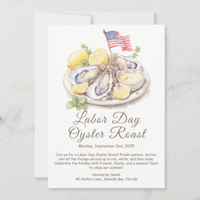 Arbetsdagen Oyster Roast-inbjudan Patriotic Kusten Inbjudningar (Framsida)