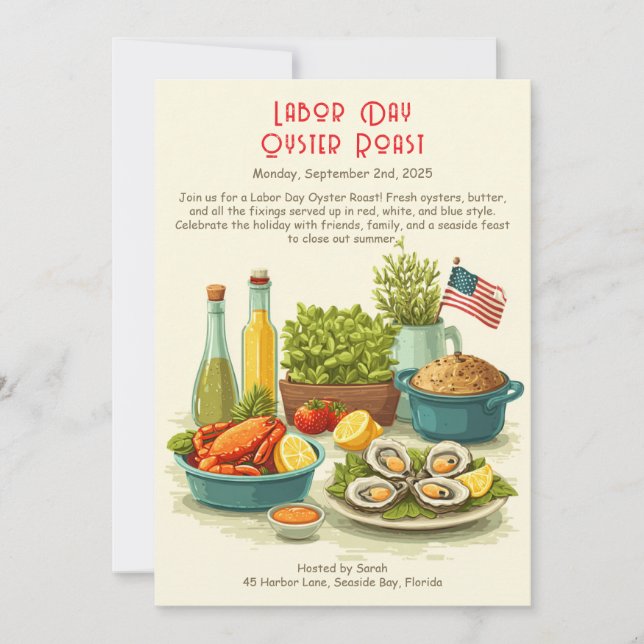 Arbetsdagen Oyster Roast-inbjudan Patriotic Kusten Inbjudningar (Framsida)