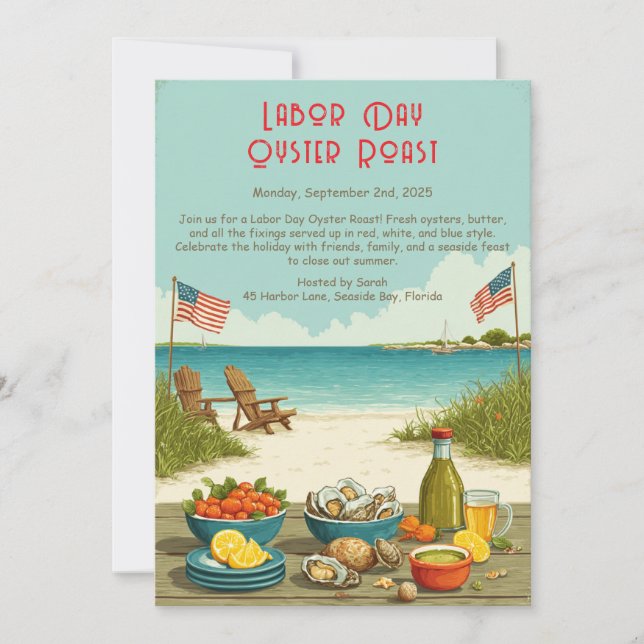 Arbetsdagen Oyster Roast-inbjudan Patriotic Kusten Inbjudningar (Framsida)