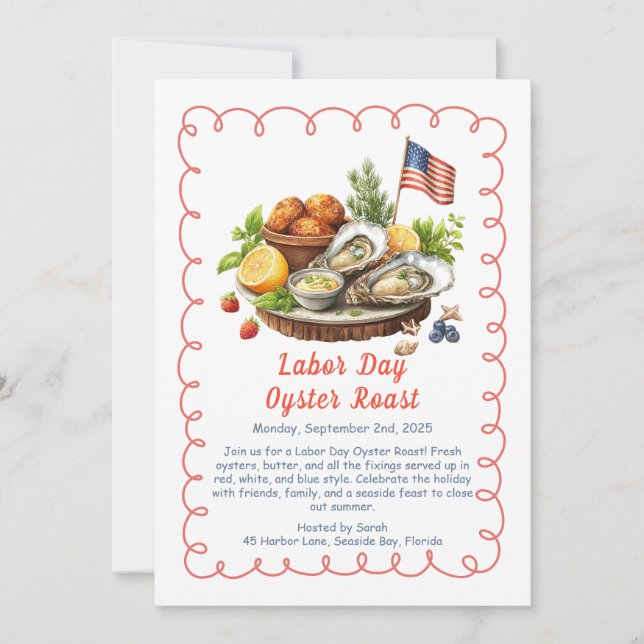 Arbetsdagen Oyster Roast-inbjudan Patriotic Kusten Inbjudningar (Framsida)