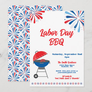 Arbetsdagen Party BBQ Patriotic Rött vitt blått Inbjudningar