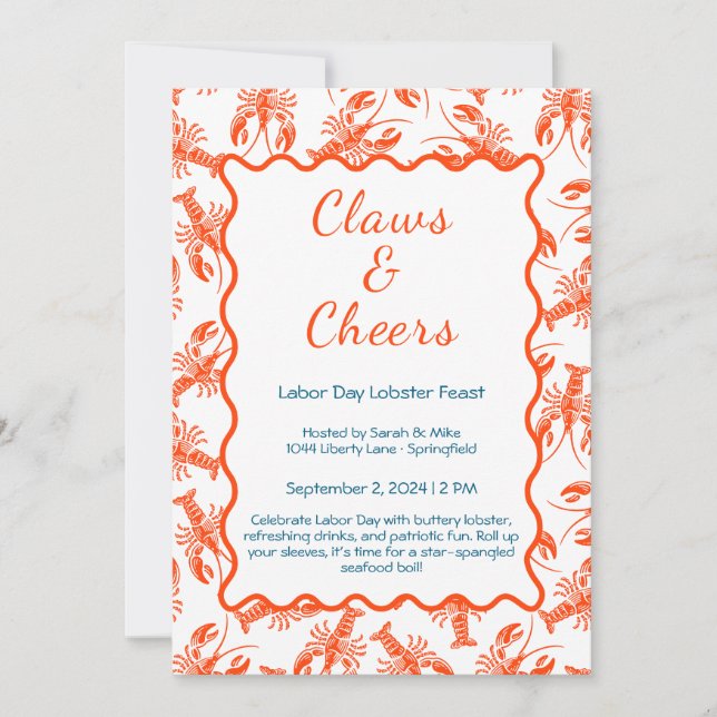 Arbetsdagslobsterbräddning - Patriotic Seaf Inbjudningar (Framsida)