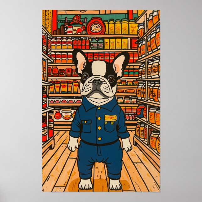 Arbetshård för cute Fransk-bulldog Poster (Framsidan)