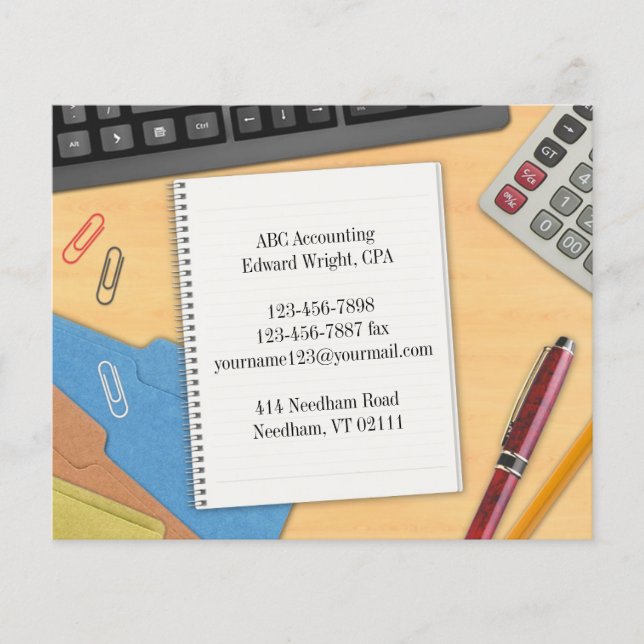 Arbetsplats för redovisningskontor flygblad (Framsidan)