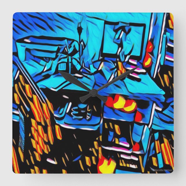 Arbetsplats Lunch Konst Fyrkantig Klocka (Framsida)