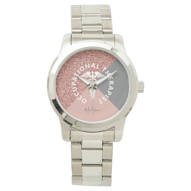 Arbetsterapist Ro Guld Glitter Monogram Armbandsur (Framsida)