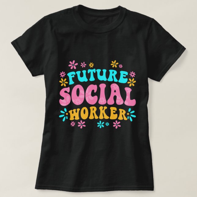 Arbetstid i skolan Social Retro Flowers Future Soc T Shirt (Design framsida)