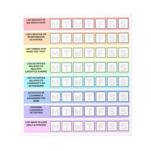 Arbetstidsbalans per vecka för regnbåge - uppgifts anteckningsblock (Framsida)