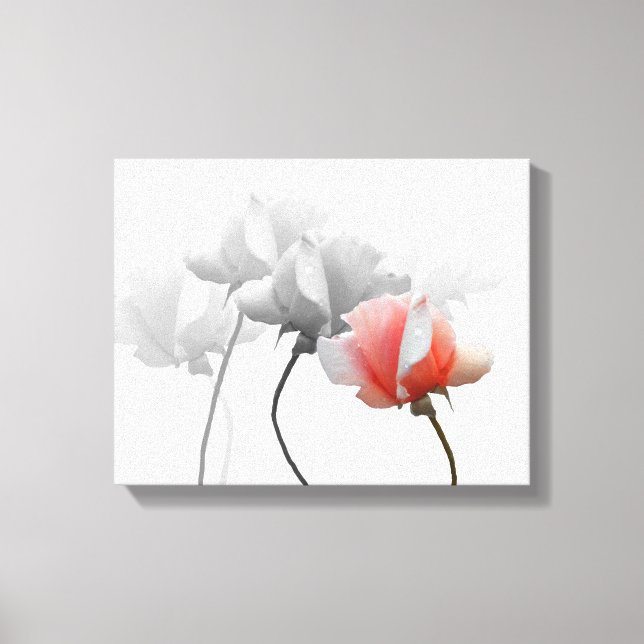 Arbetsyta med svart och Vit ros, en Rosa Canvastryck (Framsida)