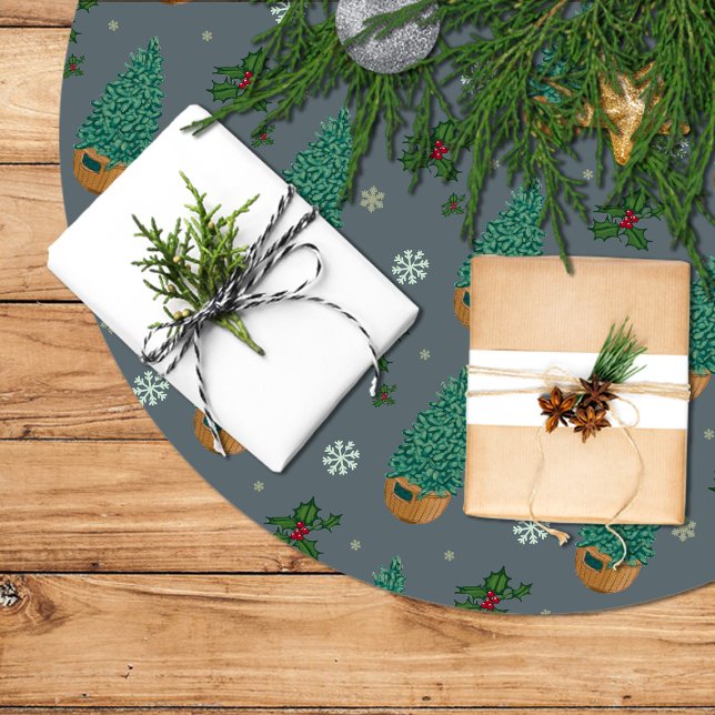 Árbol de navidad con acebo y copos de nieve julgransmatta borstad polyester (Skapare uppladdad)