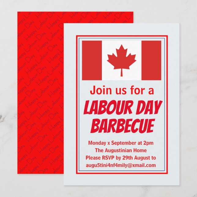 ARBOR DAY BBQ BARBECUE Canada Flagga Customized Inbjudningar (Fram/baksida)