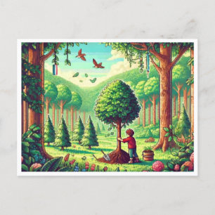 🌱 Arbor Day Pixel Art-vykort - Retro Nature Cel Helg Vykort