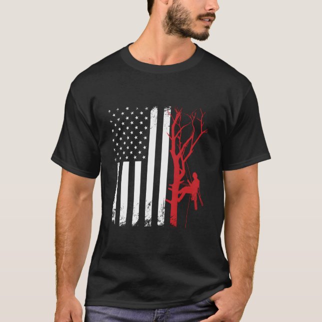 Arborist American Flag America Tree Surgeon T Shirt (Framsida)