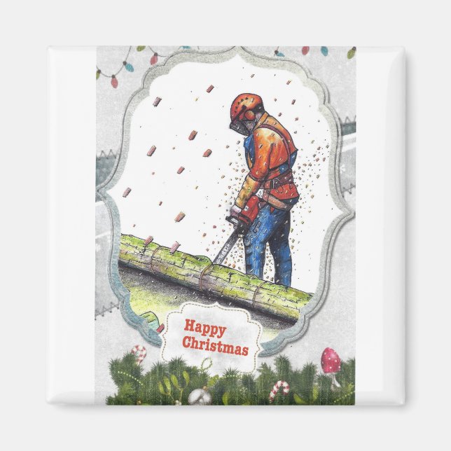 Arborist Chainszon träd-kirurgen Gift-jul Magnet (Framsidan)