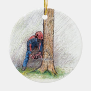 Arborist Träd Surgeon Julgransprydnad Keramik