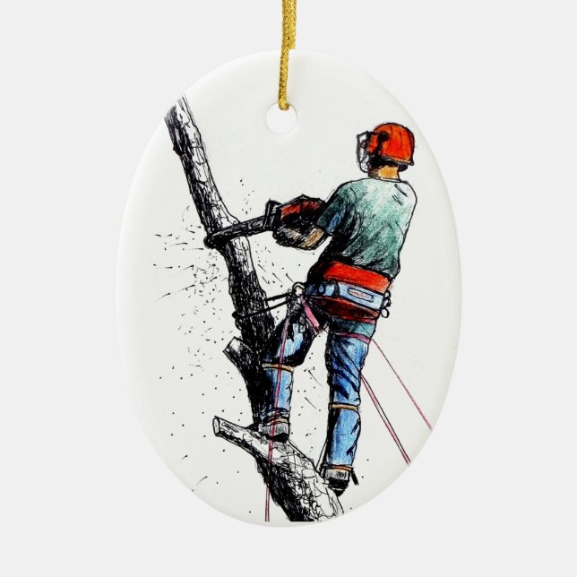 Arborist Träd Surgeon Julgransprydnad Keramik (Framsidan)
