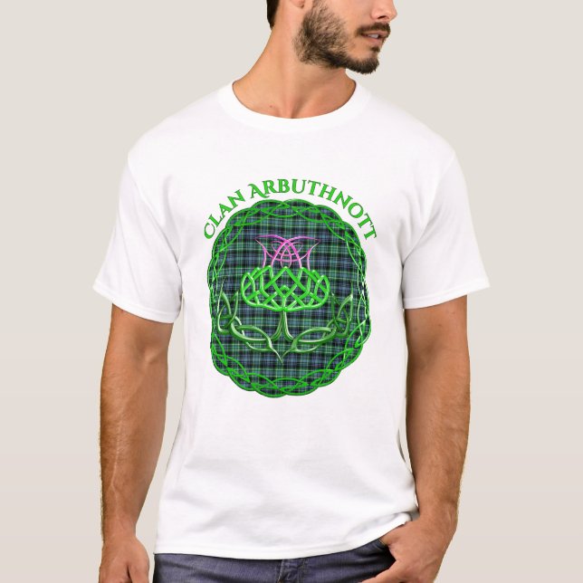 Arbuthnott Scottish Tartan Celtic Thistle T Shirt (Framsida)