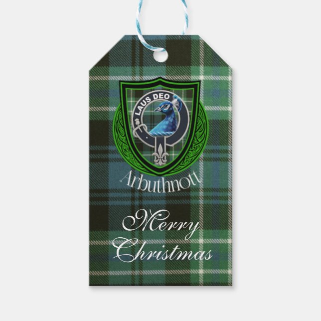 Arbuthnott skotsk klan tartan och vapen presentetikett (Framsidan)