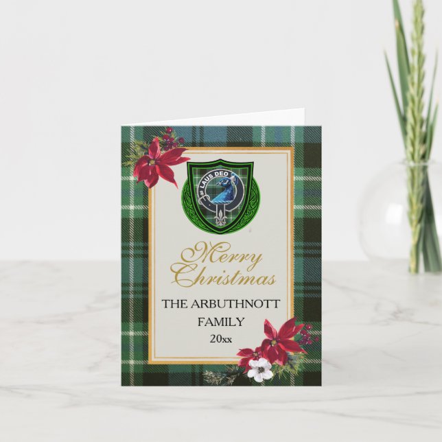 Arbuthnott skotsk klan tartan och vapensköld kort (Framsida)