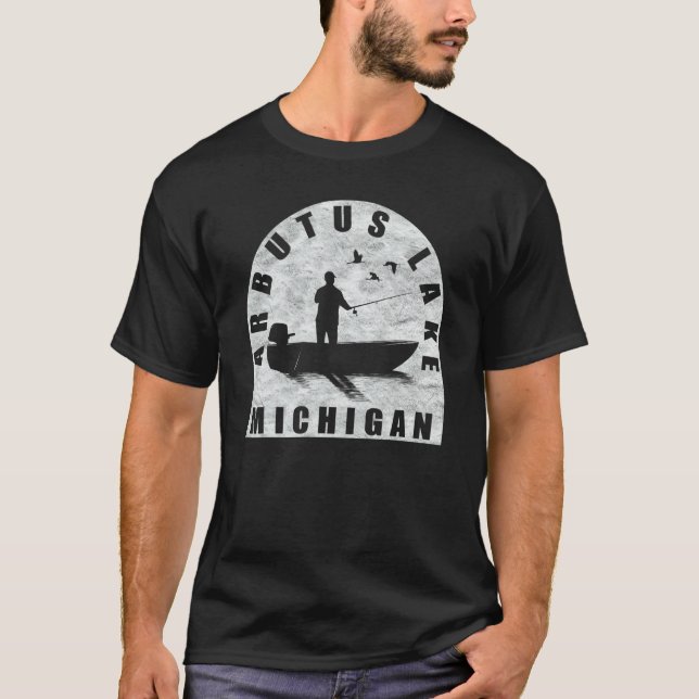 Arbutus Lake Fishing Michigan T Shirt (Framsida)