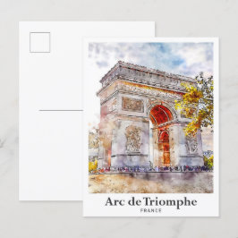 Arc de Triomphe Frankrike Art Watercolor Sketch Vykort