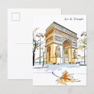 Arc de Triomphe Paris Frankrike Illustration Trave Vykort