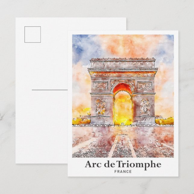 Arc de Triomphe Paris Frankrike Travel Watercolor Vykort (Fram/baksida)