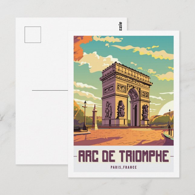Arc de Triomphe Paris Travel Ställe Illustration Vykort (Fram/baksida)