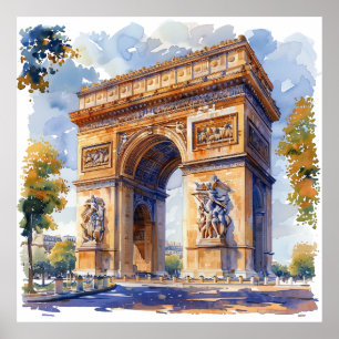 Arc de Triomphe Watercolor Travel Landmarks Frankr Poster