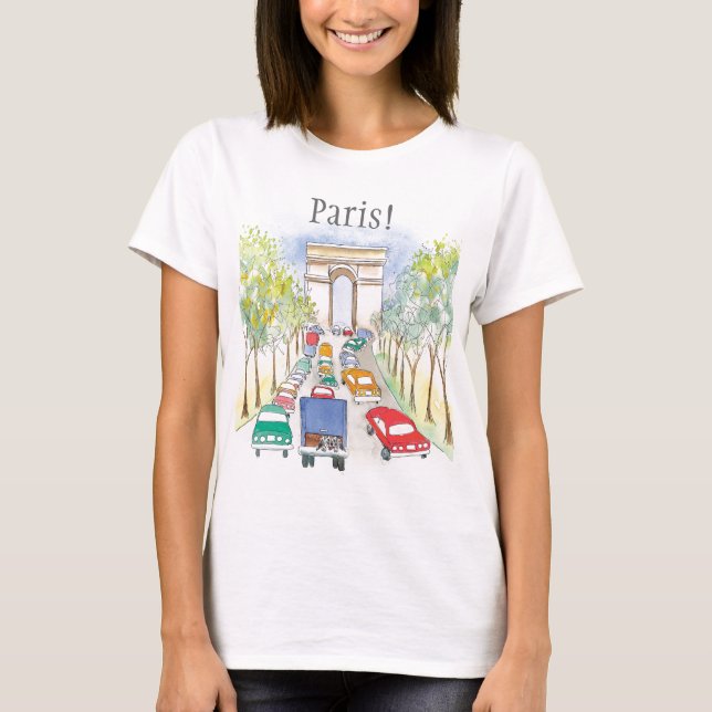 Arc de Triomphe Whimsical Watercolor Sketch T Shirt (Framsida)