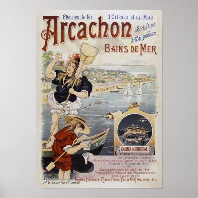 Arcachon Frankrike Vintage affisch 1896 (Framsidan)